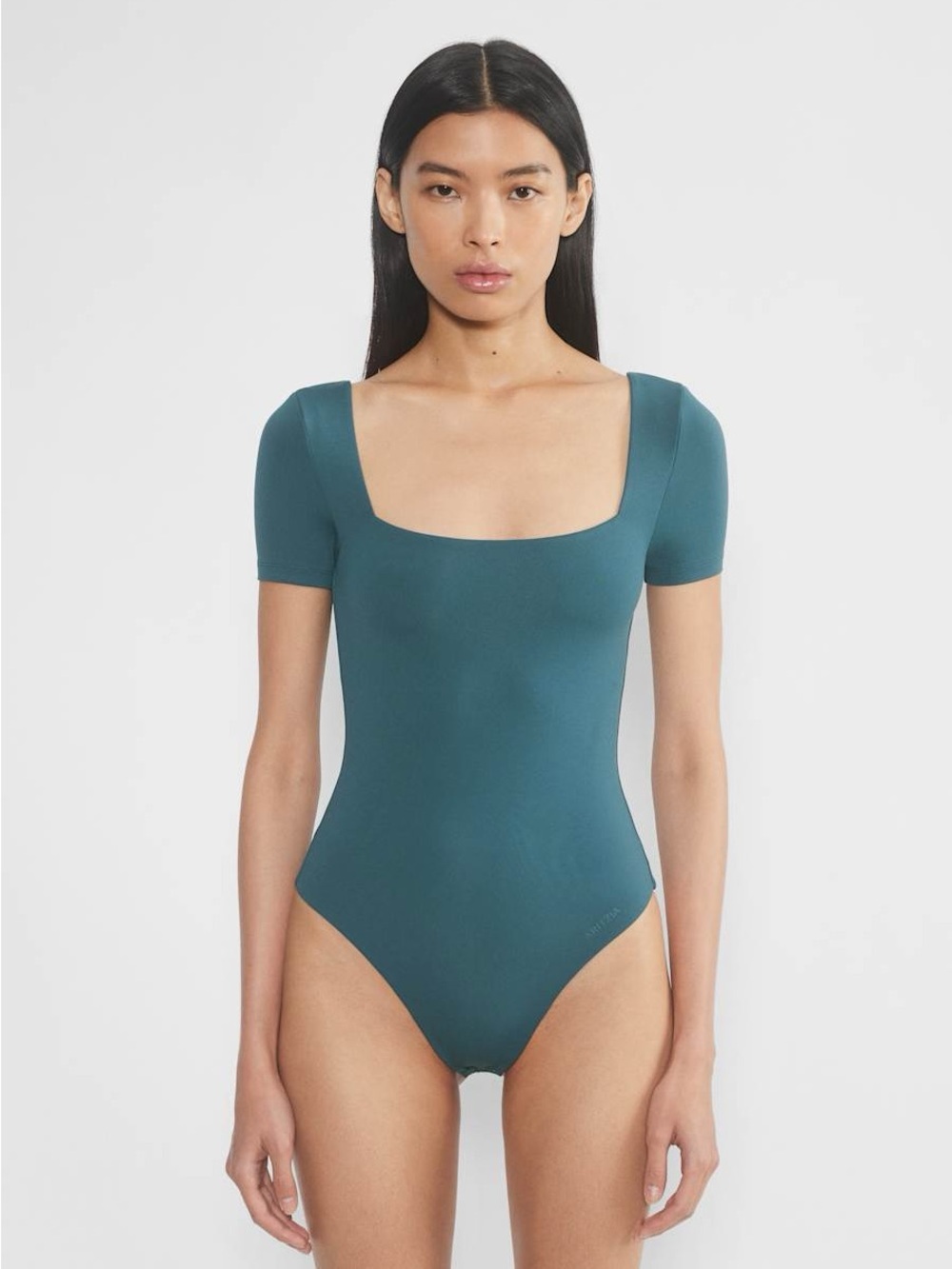 Aritzia Babaton Contour Square Neck Short Sleeve Bodysuit in Teal Blue Medium